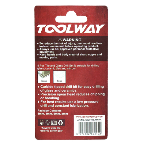 4 Pc Tile & Glass Drill Bit Set – Carbide Spear Point Bits