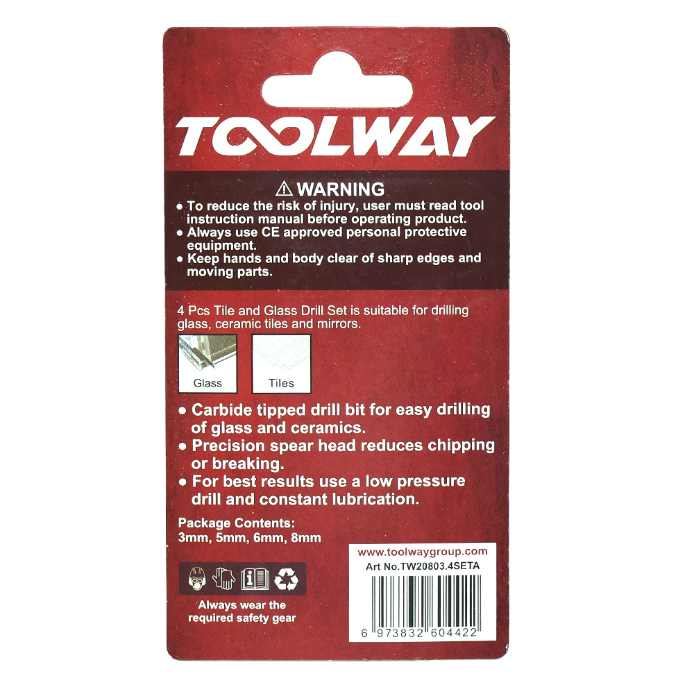 4 Pc Tile & Glass Drill Bit Set – Carbide Spear Point Bits