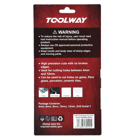 6 Pc Diamond Core Drill Bit Set with Suction Guide for Tile & Glass