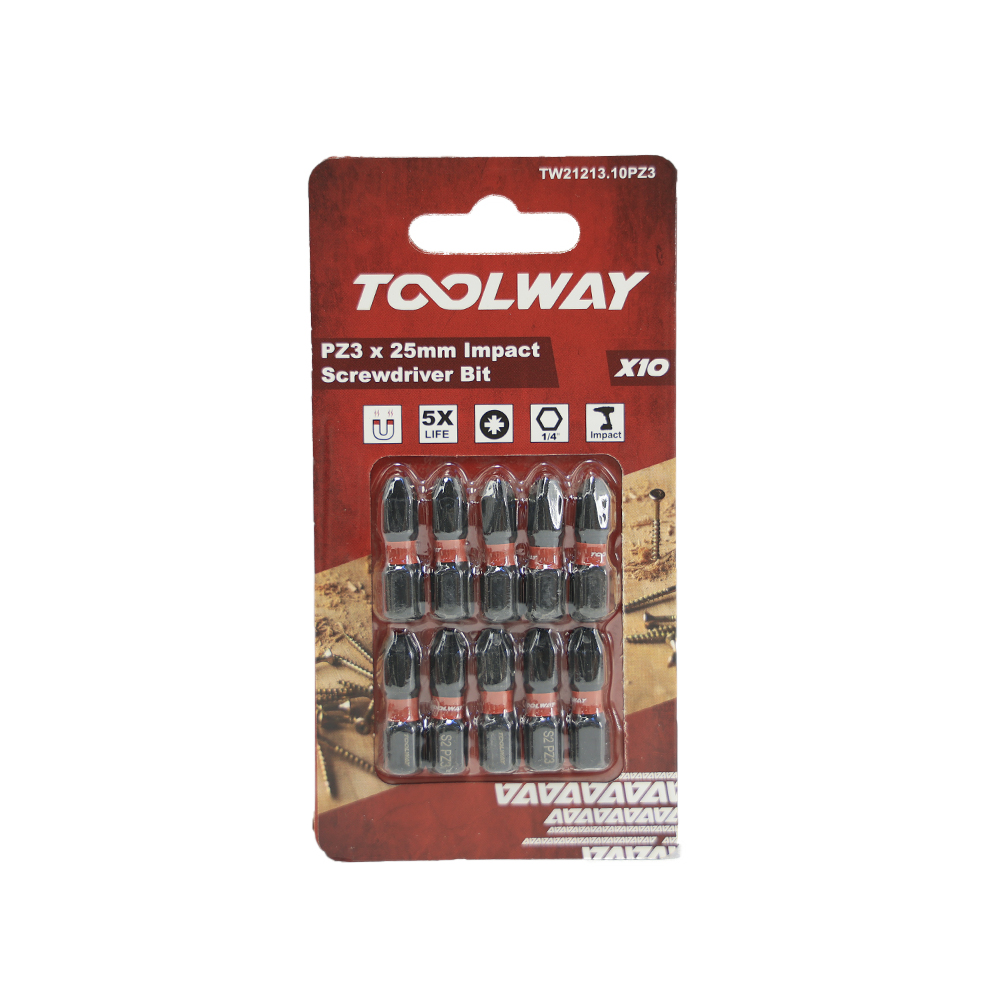25MM PZ3 Impact Screwdriver Bits With Magnetic 10pcs In a Pack