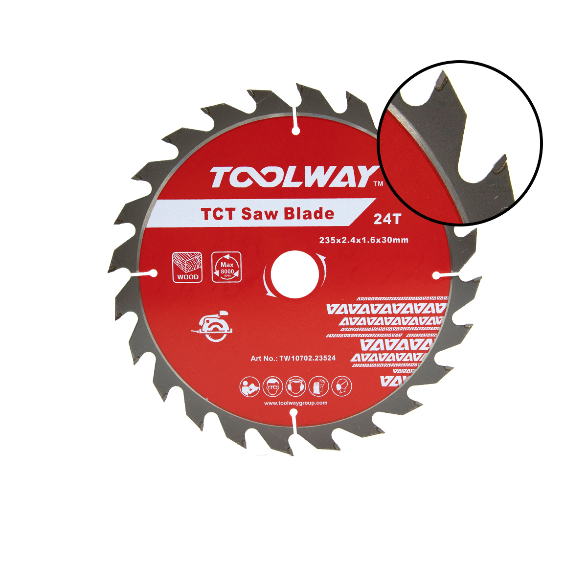 235MM-24T TCT Saw Blade For Wood(235x2.4x1.6x24Tx30)
